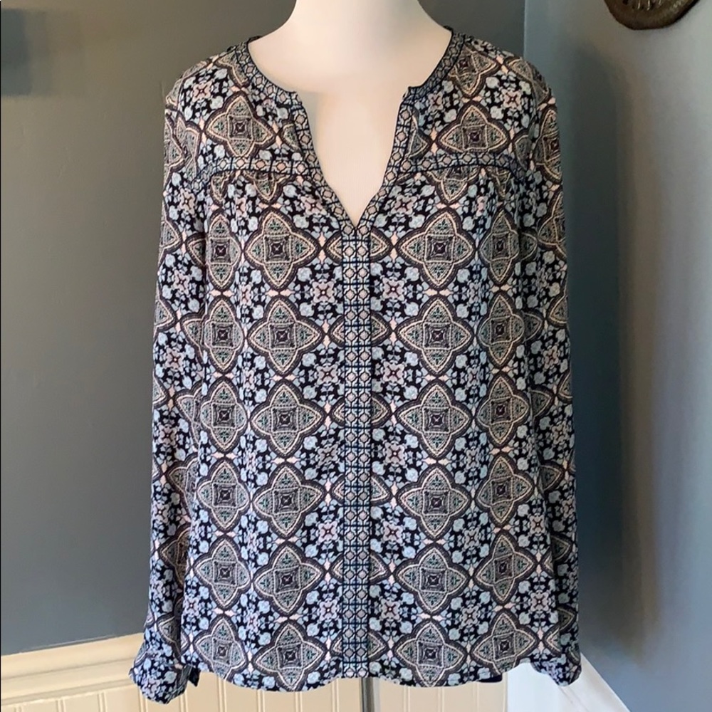 Daniel Rainn Navy Geometric Mixed Media Top Small